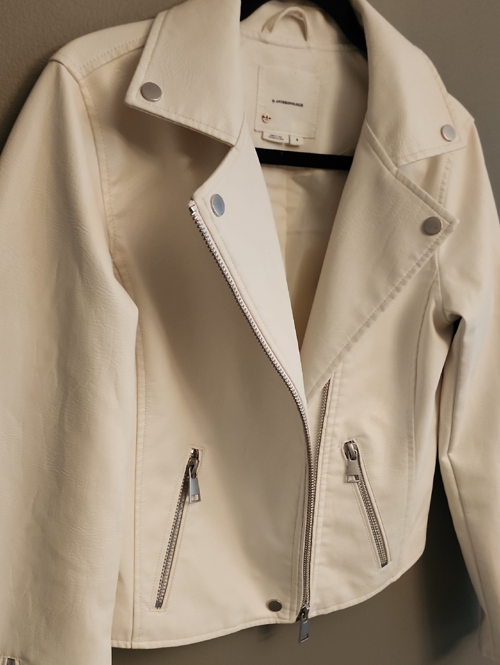 NWOT Anthropologie Ivory Moto Leather Jacket - Picture 3 of 16